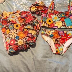 Posh Peanut Colorful Floral and Leopard Bikini and Coverup 12Y